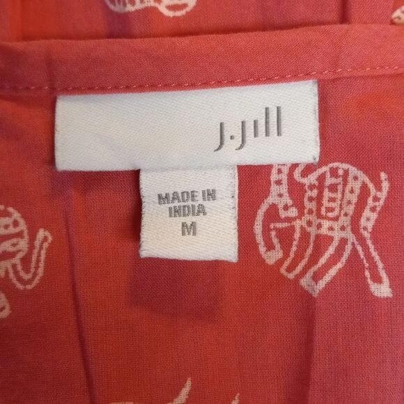 J. Jill Size M Womens Coral Elephant Fish Print Long Sleeve Blouse - Picture 6 of 7